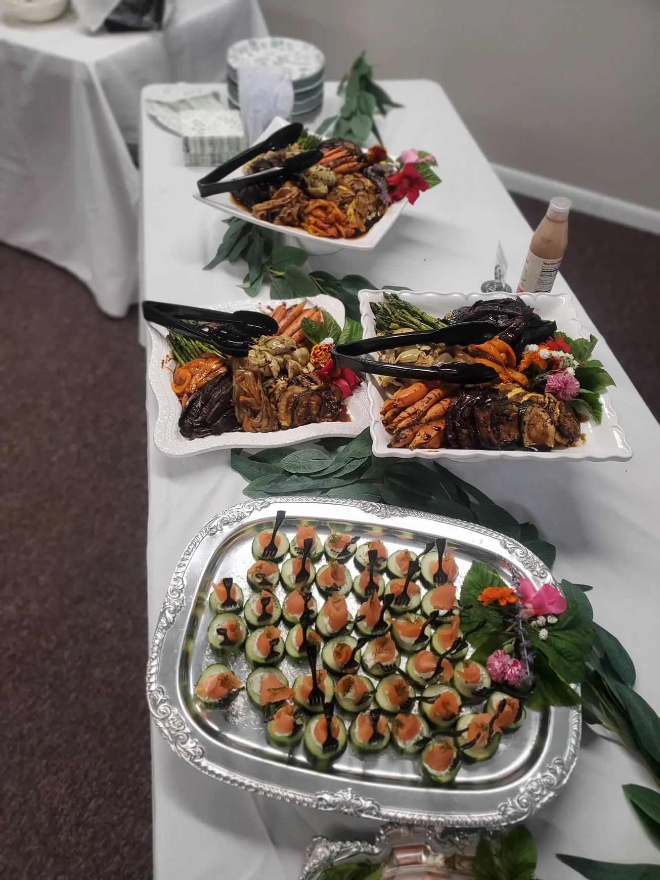 Salmon On Cucumber And Cocktail Shrimp - Wadadli Flare Catering